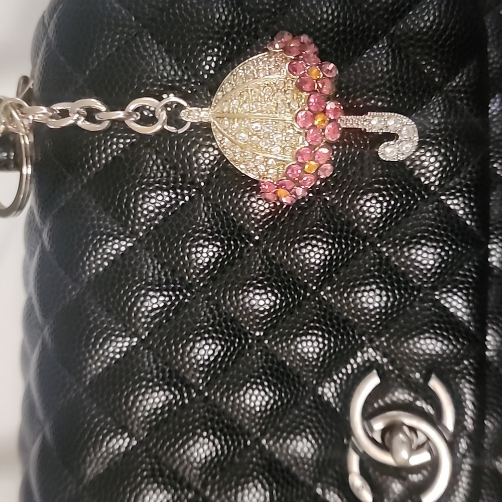 Sparkling Pink Parasol Handbag  Charm Backpack Luggage , Zipper Pull,Keychain